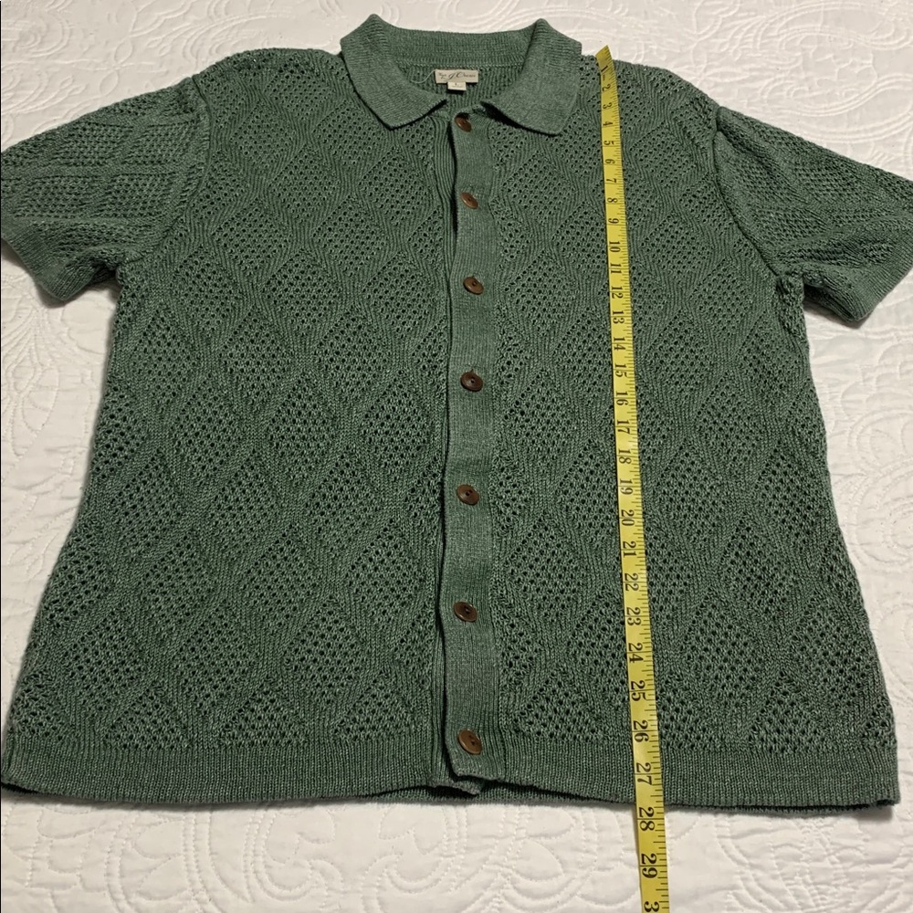 J. Crew Men’s Green Short-Sleeve Linen Diamond-Stitch Large Sweater Polo - Picture 11 of 12